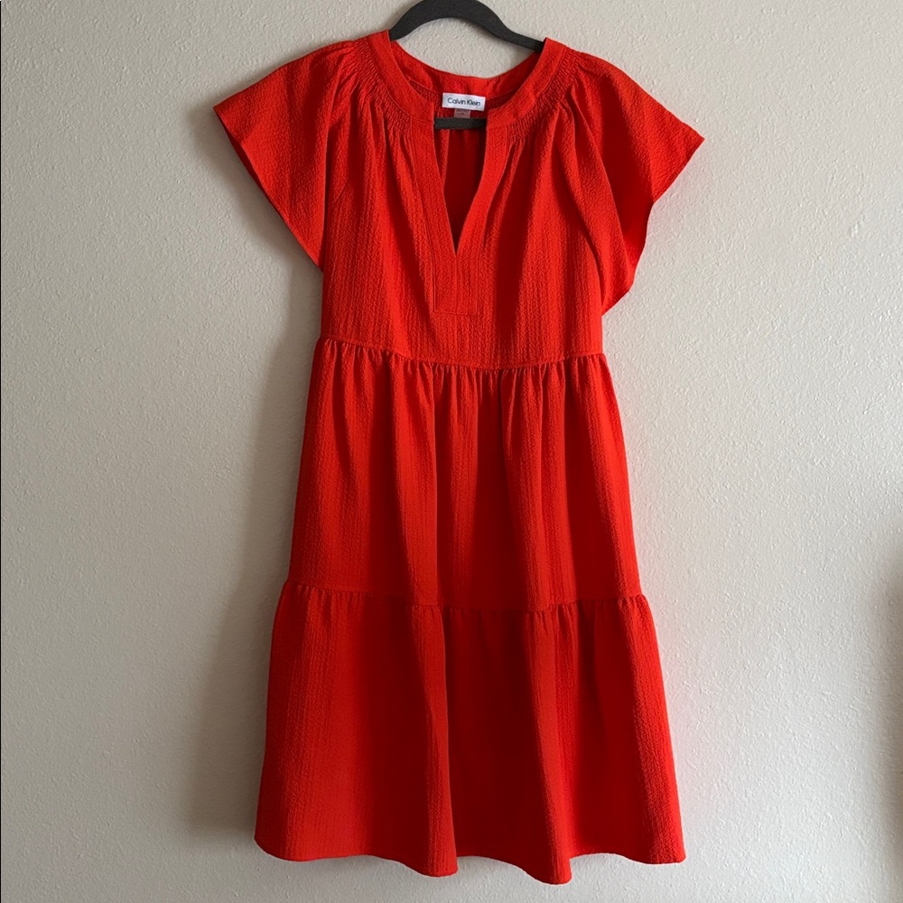 Calvin Klein Bright Orange Tiered Dress